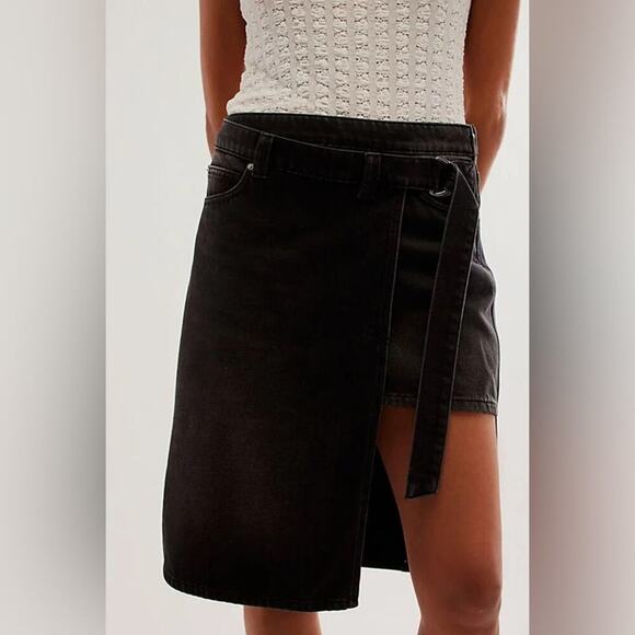Free People We the Free On Tour Denim Wrap Skirt Size 24 - Picture 1 of 12